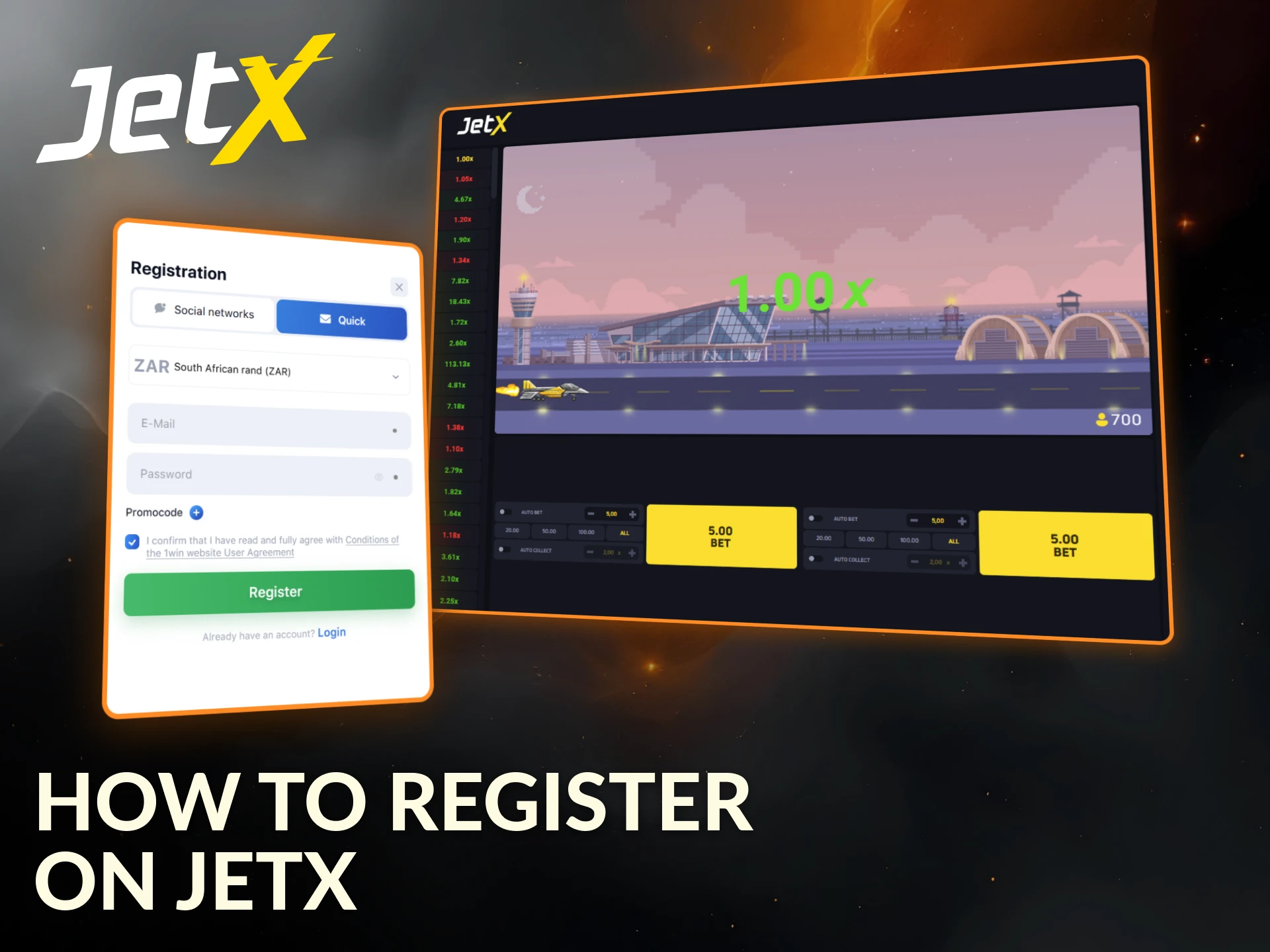 Register on JetX easily and start enjoying the thrill right away.